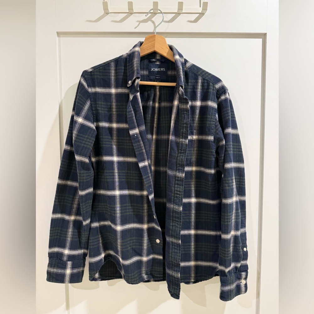 Jomers Blue Green Plaid Flannel Shirt in Slim S